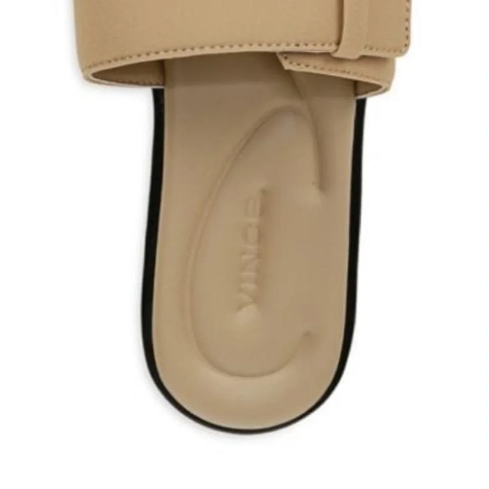 Vince Rhode‎ Dual Strap Flat Sandals Women's Tan Slide Sandals